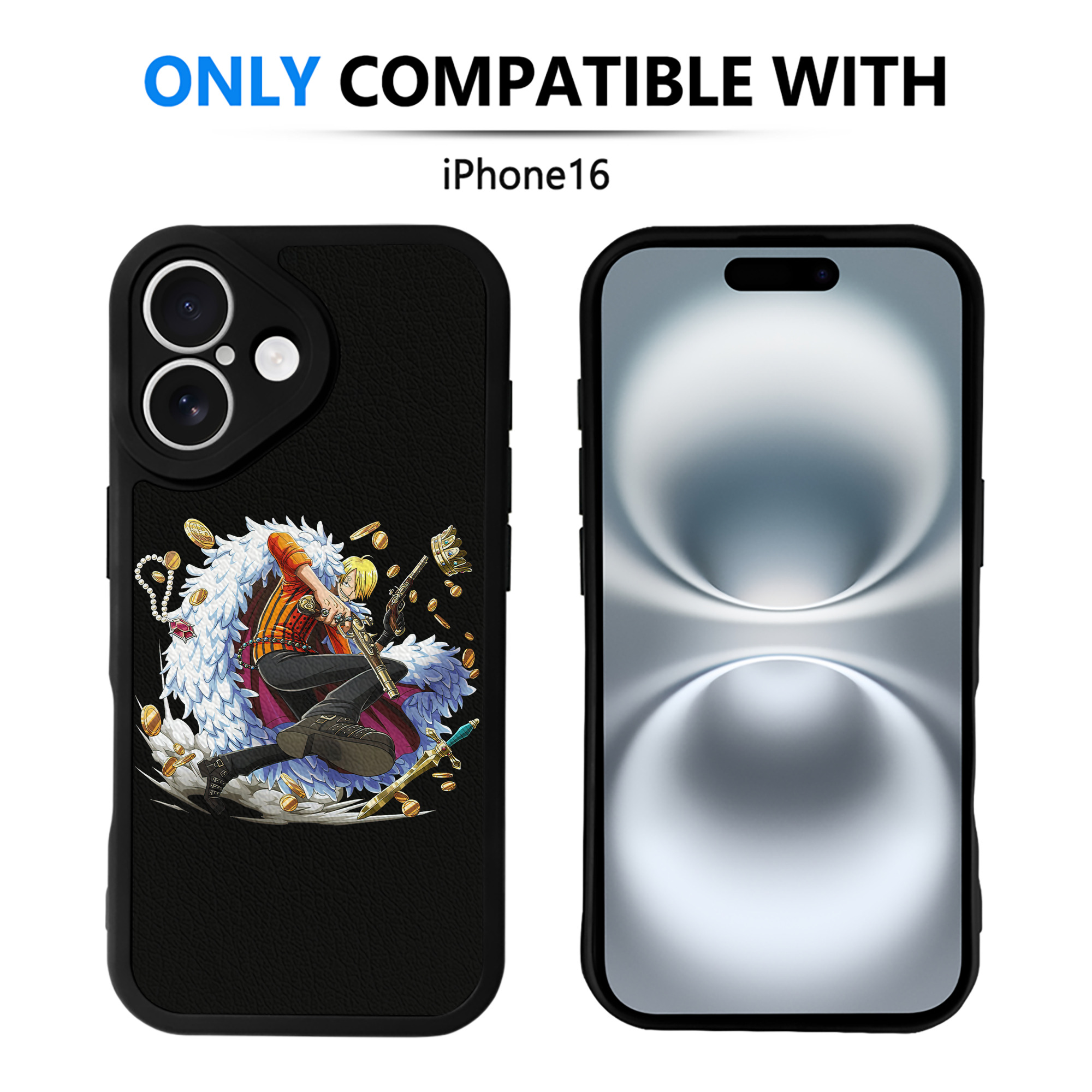 （画像用） ワンピース サンジ ONE PIECE Sanji 【iPhone 16シリーズ対応】シリコンスマホケース（レザー調） 材質：シリコン